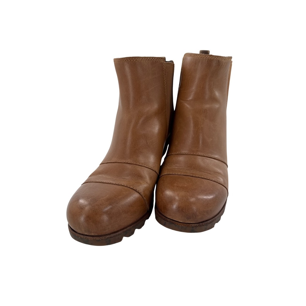 Sorel Lea Wedge Boot Women 7 Brown NL2334-286 Leather Chelsea Ankle Booties